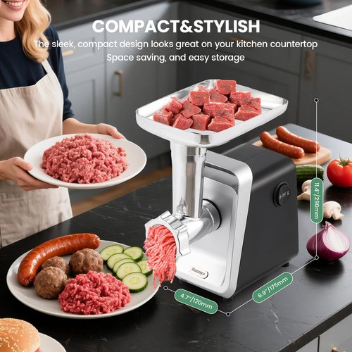 Huanyu Electric Meat Grinder 2600W Max Multifunctional Processor with Stainless Steel Blade & Meat Plates, Sausage Stuffers, Kubbe Kit, Cheese Grater, Veggie Slicers & Juicer for Home Kitchen Using