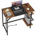 HOOBRO Computer Desk, Home Office Desk with Power Outlet, Writing Desk with 2 Shelves, Modern Small Desk for Home Office, Study, Easy to Assemble, Rustic Brown and Black BF43UDN01