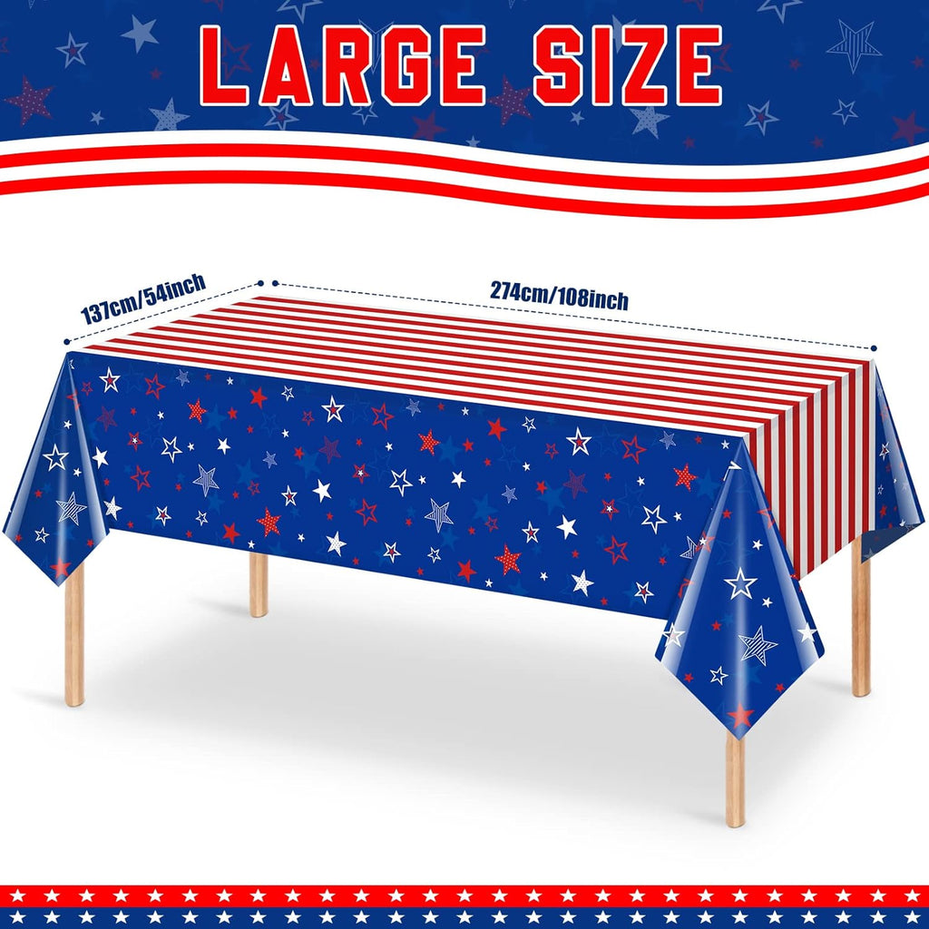 Patriotic Tablecloths by [Brand Name] - 3 Pcs Red, White & Blue Disposable Covers | 54x108 Inch for 4th of July Celebrations