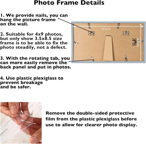 JCJMY 4x9 Picture Frame - Rustic White Wall Hanging & Tabletop Display | Shatter-Resistant Plexiglass