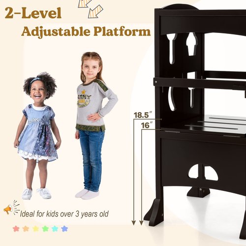Costzon Toddler Tower, Foldable Kids Kitchen Step Stool w/Safety Rail, Height Adjustable Wood Standing Tower for Toddlers, Montessori Child Tower for Bathroom, Kitchen Counter
