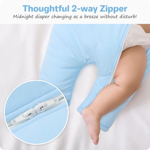 Premium Cotton Baby Sleep Sack with Legs Warm Winter 3-6 Months 2.5 Tog, Wearable Blanket Sleeping Bag for Easy Diaper Changing Transitional Unisex Sleep sacks for Newborn Infant Girls Boys Blue