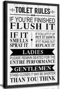 Funny Toilet Rules Quotes Canvas Wall Art - Black & White Humor for Eclectic Bathroom Decor