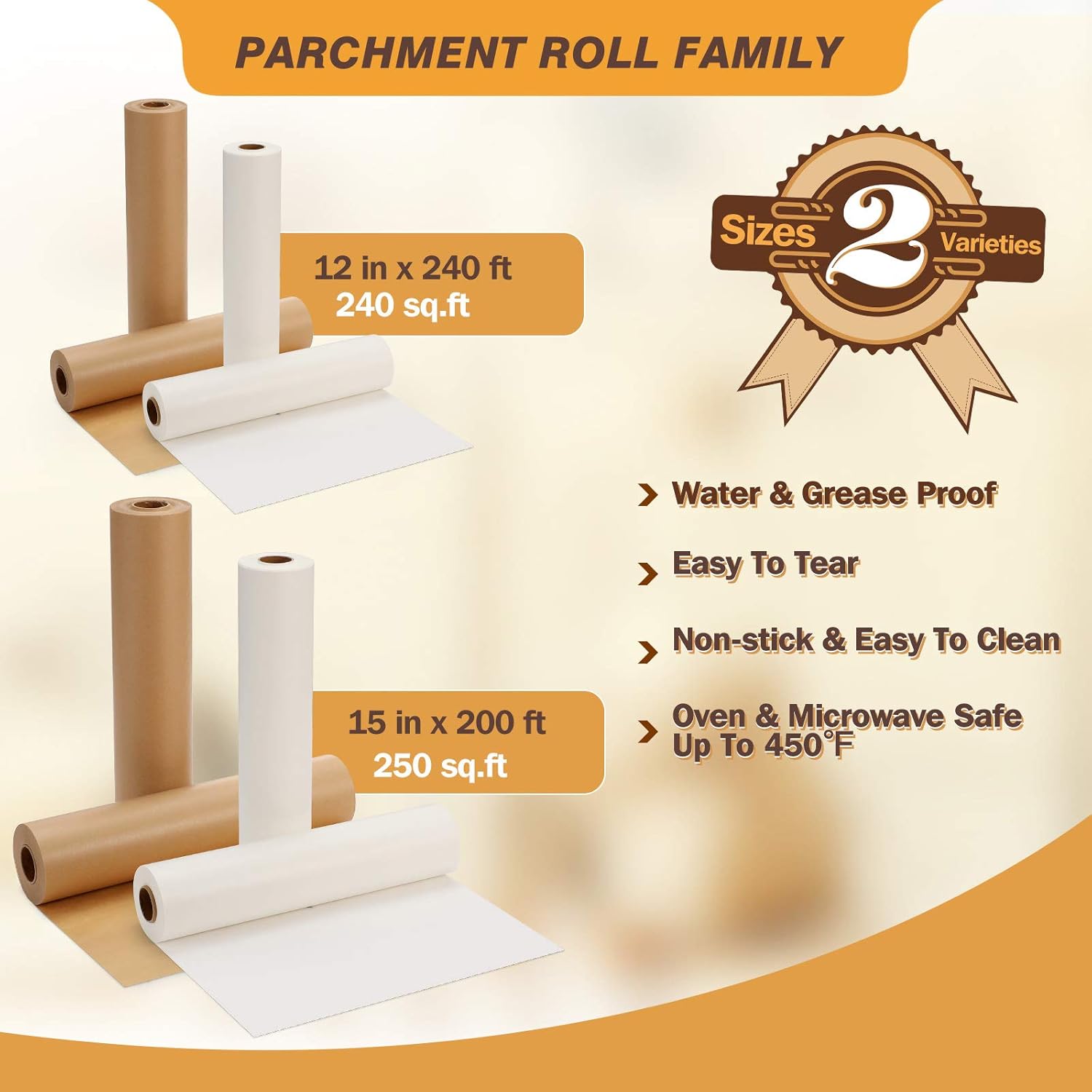 Unbleached Parchment Paper - Non-Stick Baking Roll, 12 in x 240 ft | Perfect for Cooking, Grilling & Air Frying