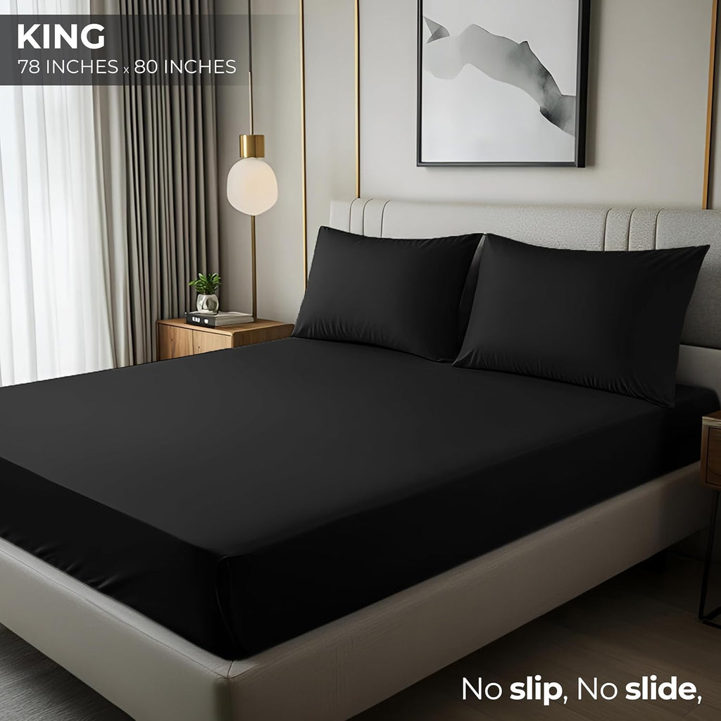 Utopia Bedding King Fitted Sheet - Deep Pocket Soft Microfiber - Fade Resistant & Easy Care (Black)