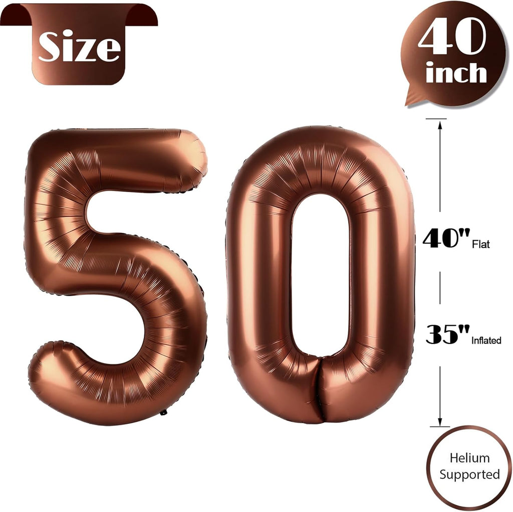 Number 50 Balloon - Dark Brown 40 Inch | 50th Birthday Decorations for Men & Women