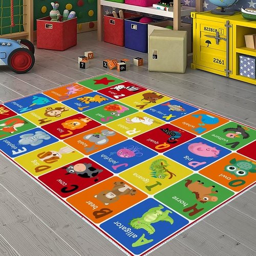 SXYLPP ABC Alphabet Animal Rug, Educational Letter Learning Game Playmat for Kids, Crawl Floor Mat in The Bedroom, Playroom, or Classroom(31x47in)