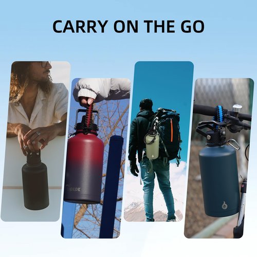BJPKPK Half Gallon Insulated Water Bottles with 3 Lids and Paracord Strap, 64oz Large, Stainless Steel Water Bottles with Straw Lid, Half Gallon Water Jug,Vast