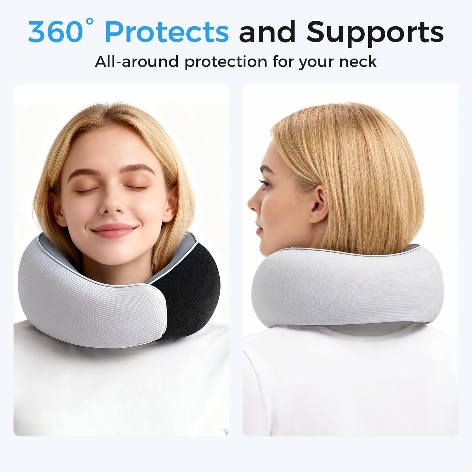 Travel Pillows, 100% Pure Memory Foam Neck Pillow for Airplanes, 360° Head Support, Ergonomic Design, with 3D Eye Mask, Earplugs and Storage Pouch, Airport Travel Essentials for Office, Airplane, Car