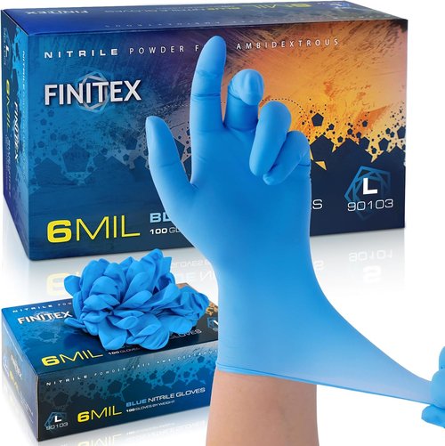 FINITEX Disposable Blue Nitrile Gloves - 6mil Heavy Duty, Latex-Free, 100PCS, Food Safe & Powder-Free
