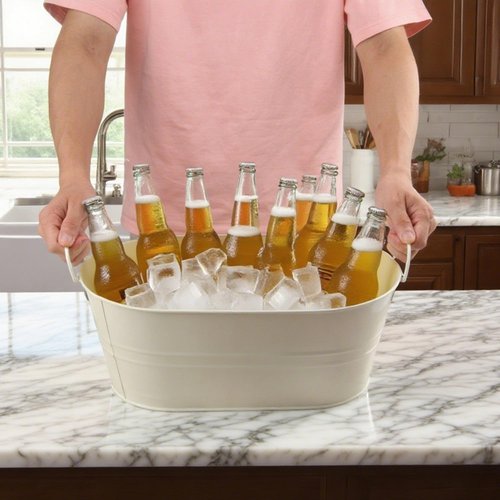 3 PCS 15.3 x 9 x 6 inches White Metal Galvanized Tub with Handles, 3 Gallon Galvanized Beverage Tubs for Parties, Large Metal Drink Ice Buckets for Beer, Wine, Cocktails & Outdoor Events