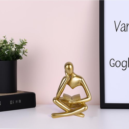 suruim Gold Reading Women Statue, Thinker Sculptures, Abstract Art Figurine, Gold Shelf Decor, Gold Desk Decor, Bookshelf Decorations for Home, Living Room, Bedroom, Office, Table, Reading Room (A)