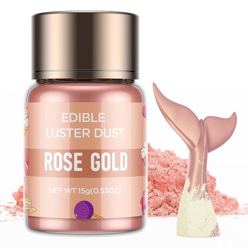 Cherrysea Luster Dust Edible Shimmer Powder - 15g Food Grade Cake Dust for Cocktails & Decorations | Rose Gold