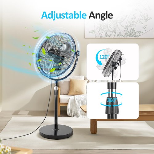 BEESTAR 20 Inch Heavy Duty High Velocity Pedestal Fan,Industrial Standing Fan with Adjustable Height and Tilt,3-Speed,Metal Fan for Industrial, Commercial, Residential, Greenhouse,Black