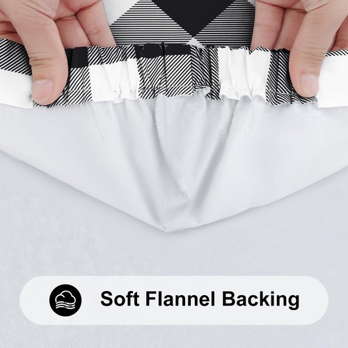 Smiry Rectangle Picnic Table Cloth, Elastic Waterproof Fitted Vinyl Tablecloths, Flannel Backed Buffalo Plaid Table Covers for Dining, Camping, Outdoor (Black and White, 24" x 48")