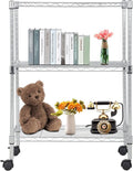 BestOffice 3-Tier Wire Storage Shelves with Wheels - Heavy-Duty Metal, Adjustable Racks | Chrome | 23x13x31 | Holds Up to 170 lbs | No-Tool Assembly for Home & Garage
