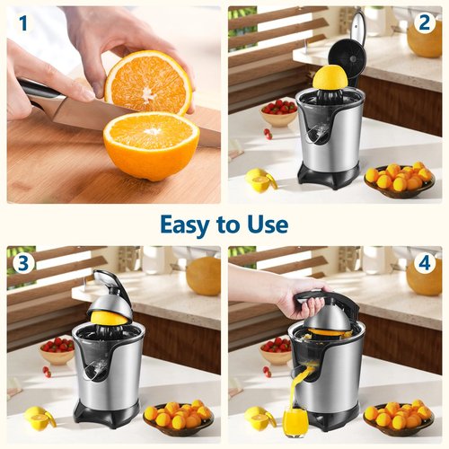 JUSANTE Citrus Juicer, Orange Juicer Machine, Stainless Steel Hands Free Lime Grapefruit Squeezer, Electric Citrus Juicer for Juice, Fruits, Lemons