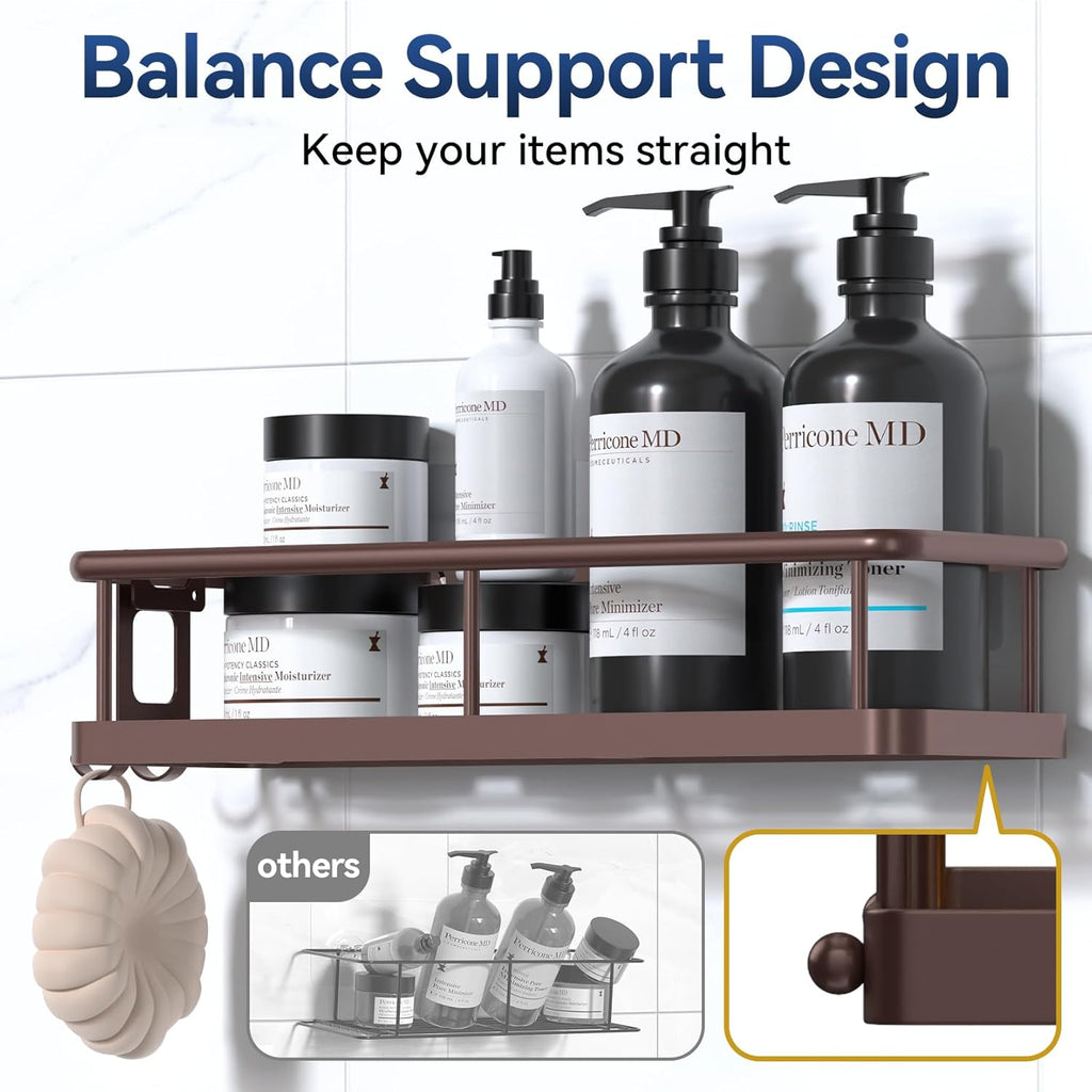 YASONIC Shower Caddy - No Drill Wall-Mounted Bathroom Organizer with Removable Hooks - 2 Pack Bronze