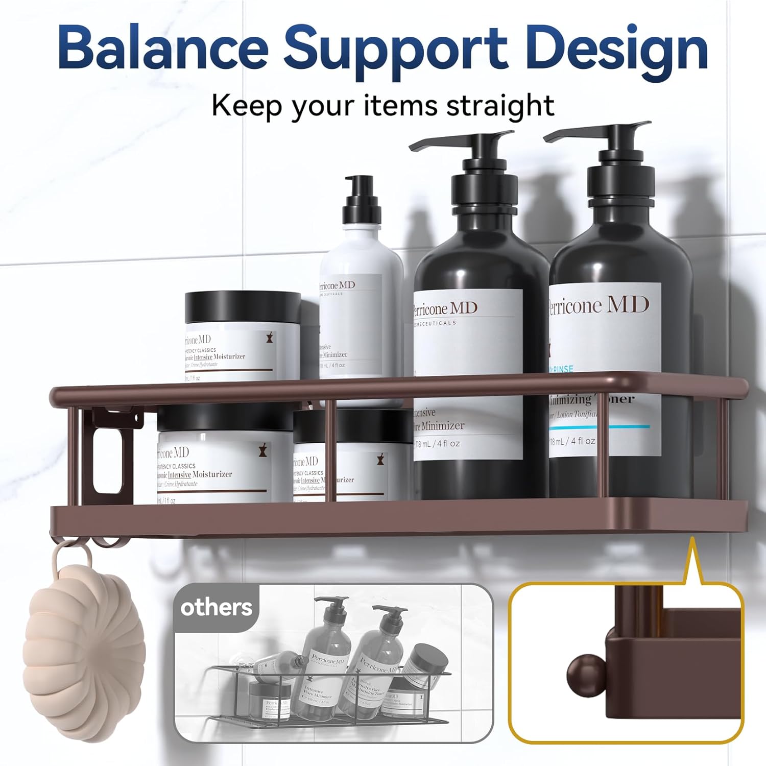 YASONIC Shower Caddy - No Drill Wall-Mounted Bathroom Organizer with Removable Hooks - 2 Pack Bronze