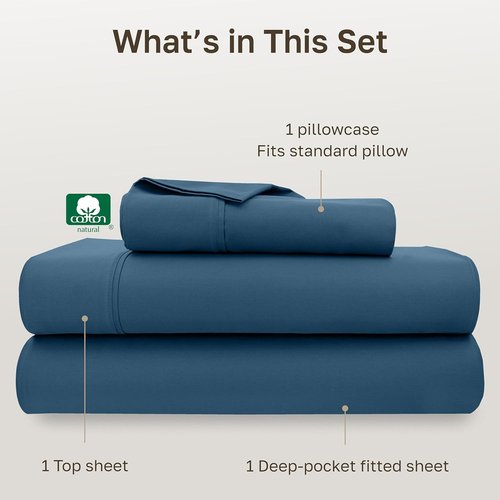 California Design Den Twin XL 100% Cotton Sheet Set - 400 Thread Count, Silky Sateen Weave, Peacock Blue