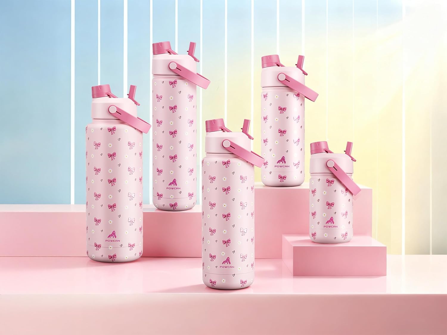 POWCAN 32 oz Insulated Water Bottle - 2-in-1 Straw & Spout Lid, Leak-Proof, BPA-Free, Perfect for Sports & Travel (Bow Crush)