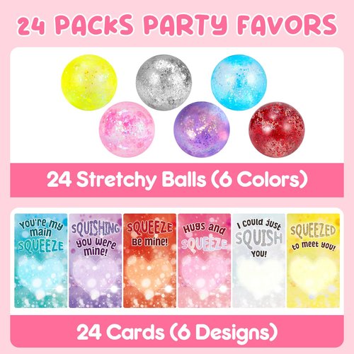 JolliBrix 24 Pack Valentines Day Cards for Kids School with Stress Balls, Valentine's Day Gifts for Kids Party Favor, Classroom Exchange Prizes, Valentines Day School Exchange Gifts