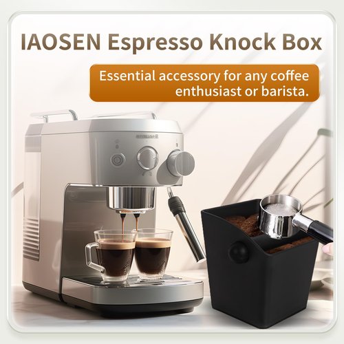 IAOSEN Espresso Knock Box Square High Side Wall Splash Prevention Design Knock Box Shock Absorbing Non Slip Knock Box Espresso With Removable Knock Bar Espresso Accessories for Home/Office