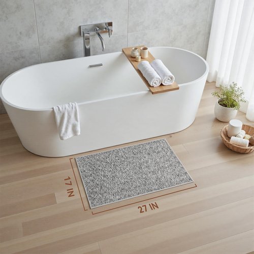 PADOOR Thin Bath Mats, Braided Bath Mats for Bathroom, No-Slip Rubber Backed Bath Rugs, Machine Washable & Quick Dry Absorbent Bathroom Mat (17"x28", Grey)