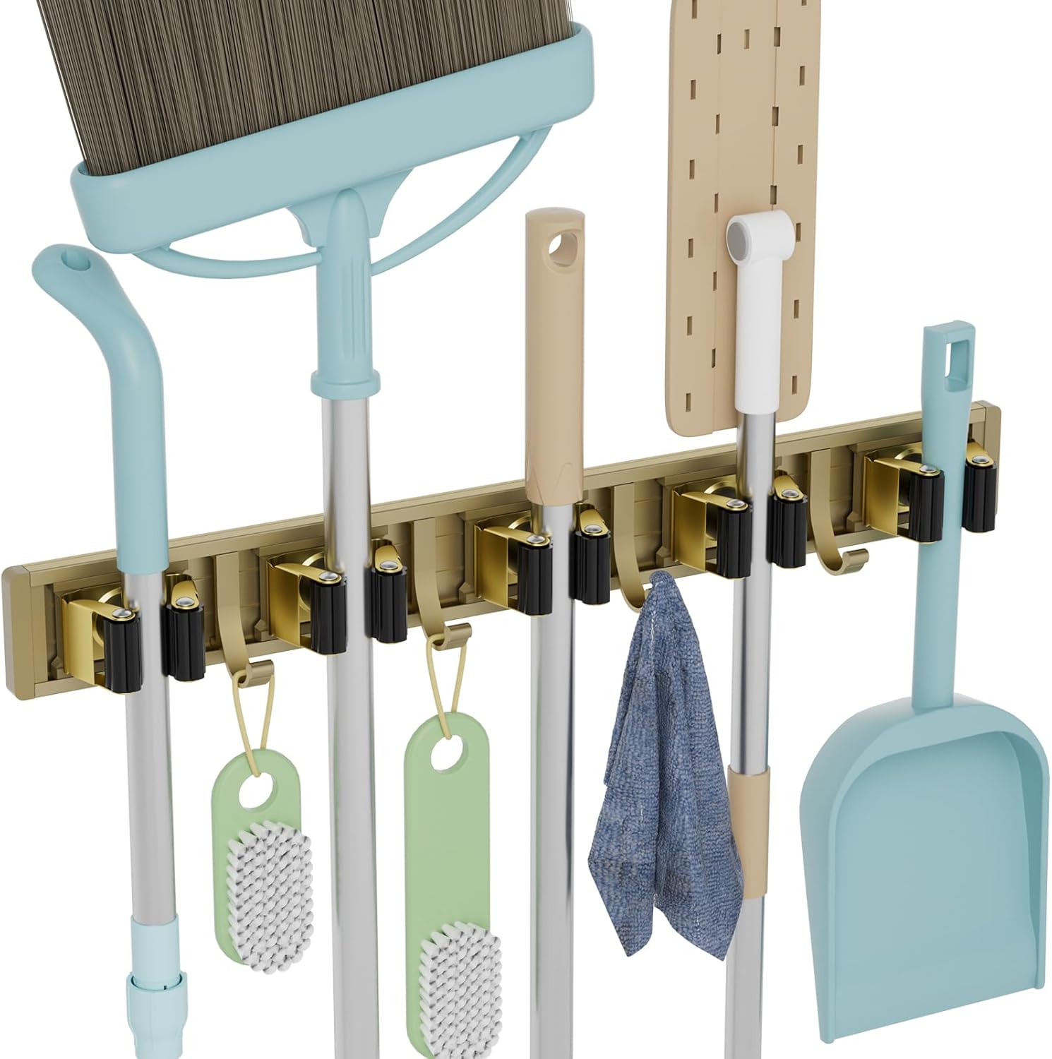 Reliahom Broom Holder Wall Mount - 5 Racks & 4 Hooks for Efficient Mop Storage | Garage, Kitchen, Garden Organizer