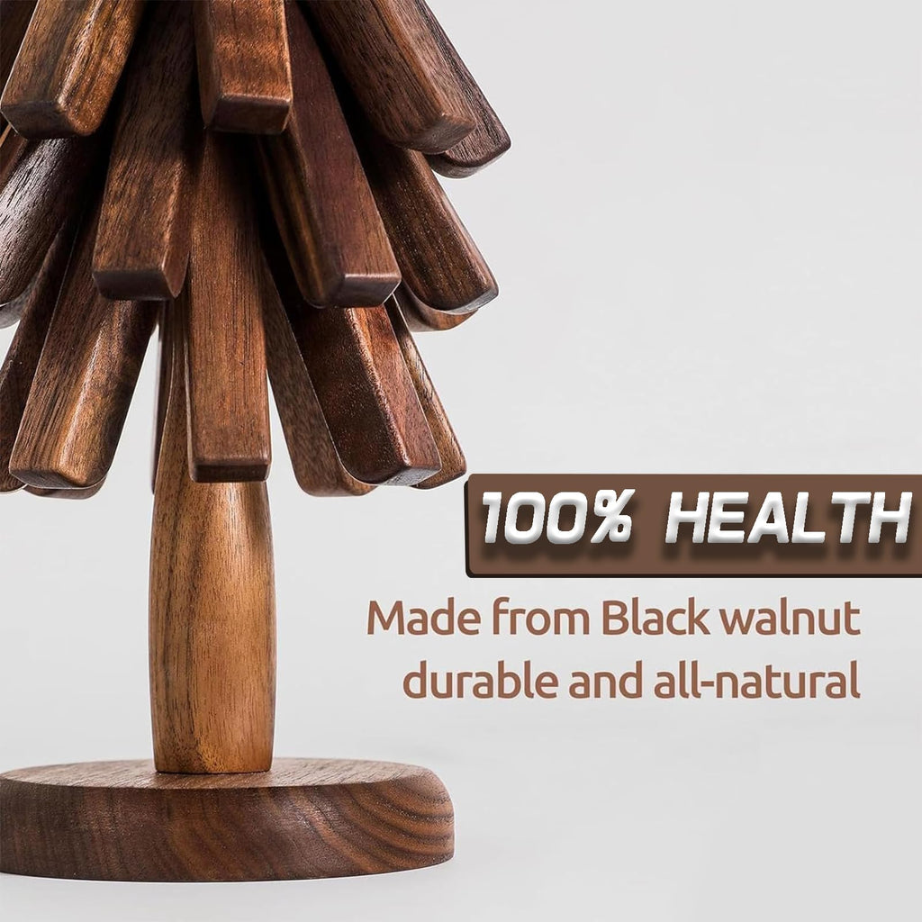 Natural Walnut Wood Trivets - Foldable Tree Hot Plate Mat Set of 3 for Kitchen, Multifunction for Hot Pots and Pans