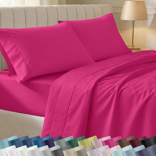 California Design Den Twin XL Bed Sheet Set - 100% Cotton, 400 Thread Count, Silky Sateen Weave, Hot Pink