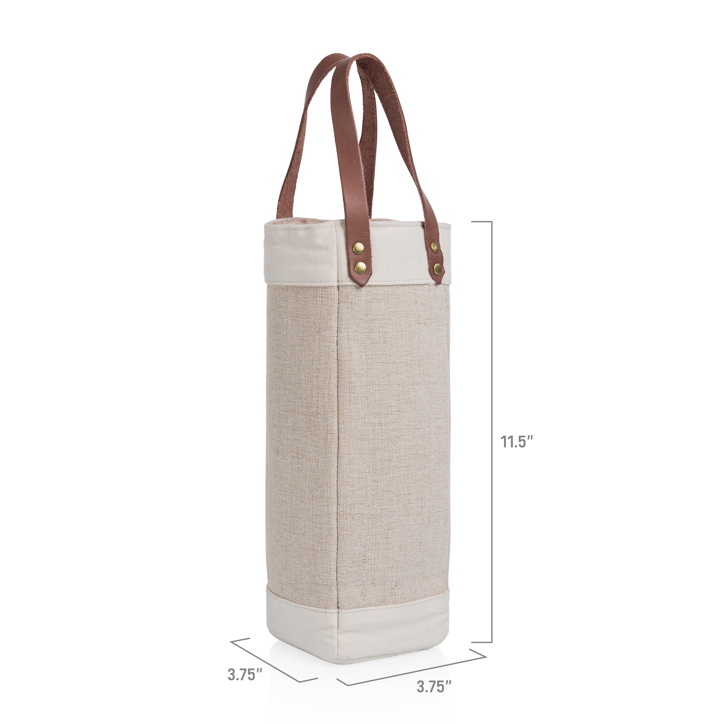 PICNIC TIME Pinot Jute Single Bottle Insulated Wine Bag, Wine Tote Bag, Wine Gift Bag, (Beige)