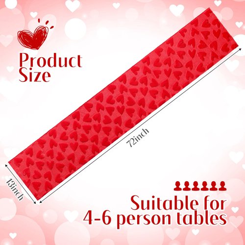 Windkream Valentine's Day Decor Table Runner 13 x 72 Inch Red Heart Soft Plush Faux Fur 3D Jacquard Table Runner Romantic Valentine's Day Decorations for Home Dining Holiday Wedding Party Decor