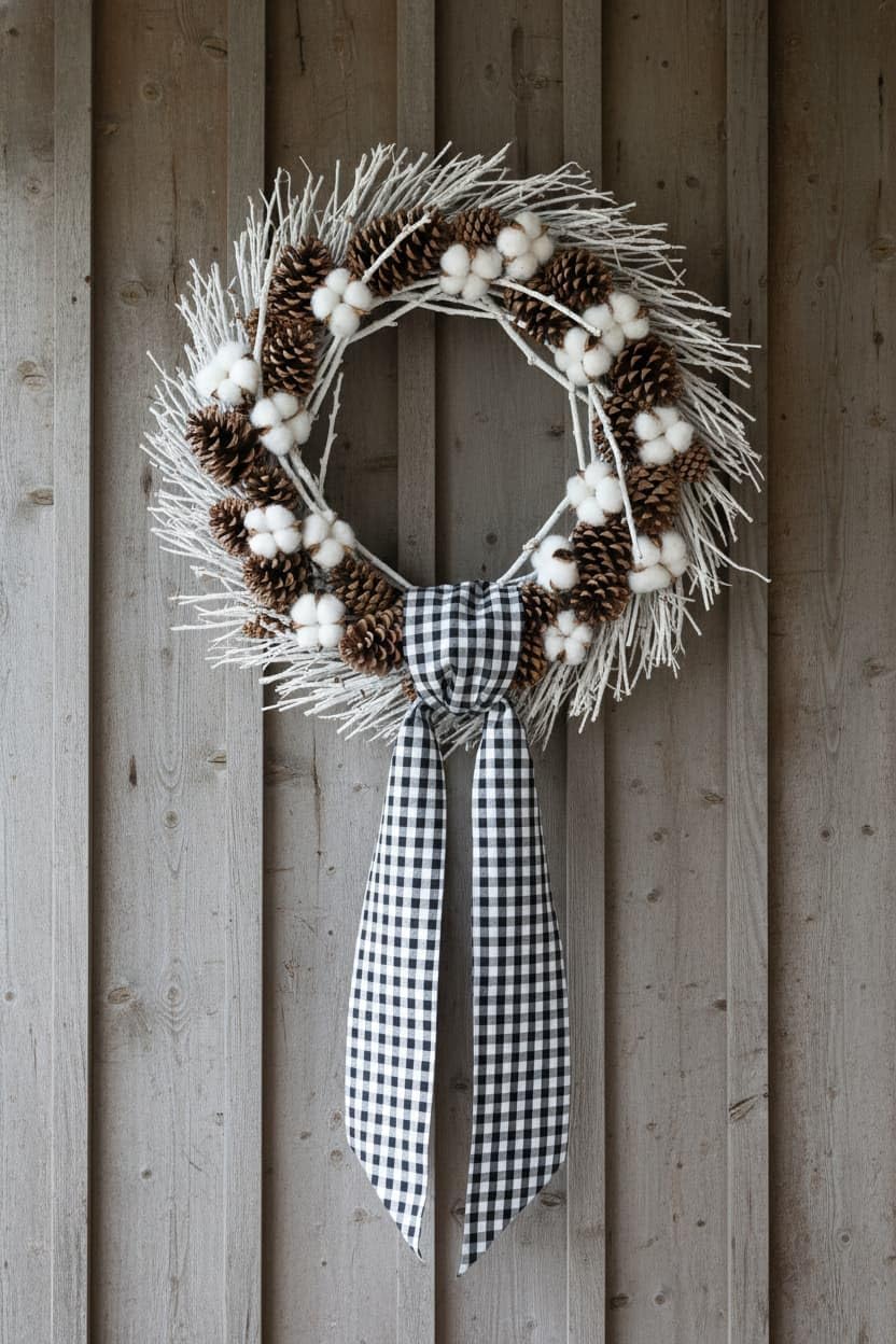 Skiennix Wreath Sash - Elegant Black White Checkered Plaid Bow Ribbon for Year-Round Home Decor (5.12" x 54.33")