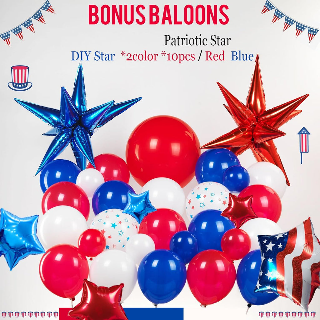 Patriotic Balloon Garland Arch Kit - Red, White & Blue Star Print & Flag Foil Balloons for 4th of July Celebrations