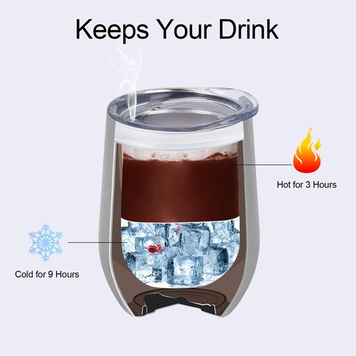 12 Pack Stainless Steel Wine Tumblers, 12Oz Double Wall Vacuum Insulated Wine Tumblers with Lids and Straws, Stainless Steel Stemless Wine Glasses for Coffee, Wine, Cocktails, Champaign, Silver