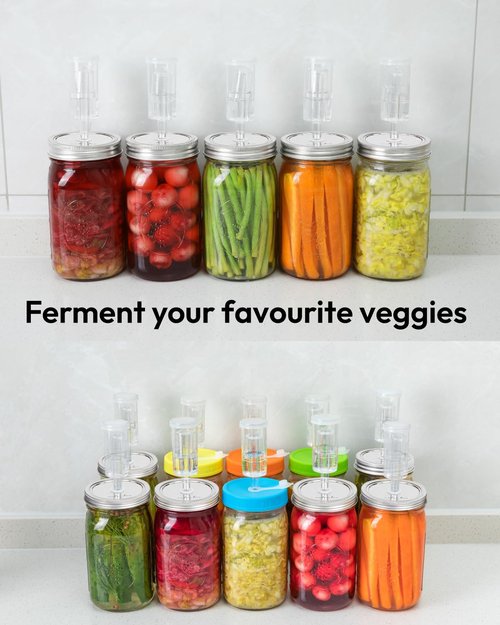 Jillmo Fermentation Lids for Wide Mouth Jars, Pack of 6 Fermenting Kit for Making Sauerkraut, Kimchi, Kombucha (NO Jars)