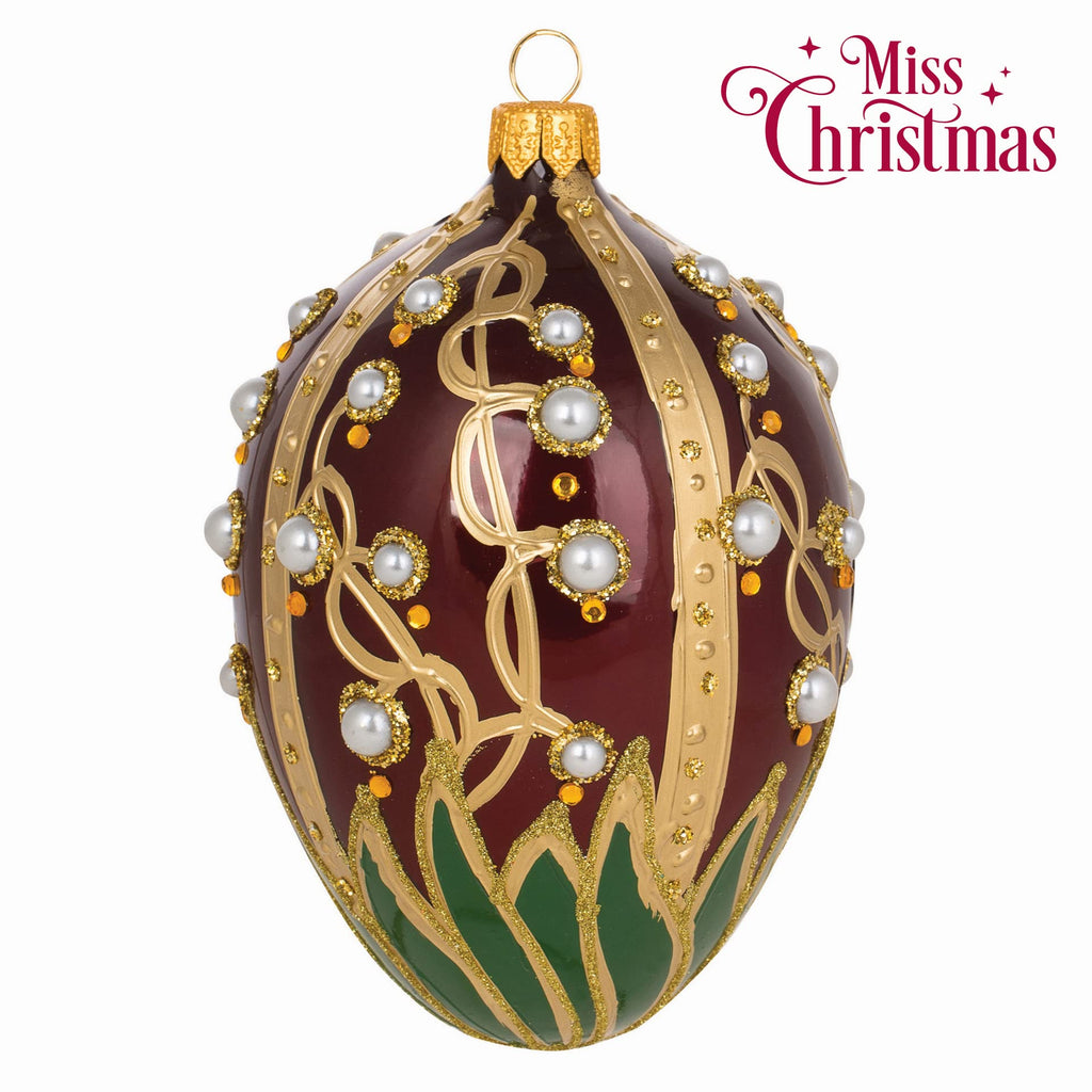 Miss Christmas Palace Collection 2025 Red and Gold Fabergé Egg 5-Inch Blown Glass Christmas Tree Ornament (Royal Tapestry Pattern)