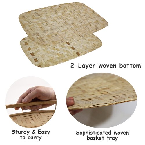 PEMAR Large Bamboo Wicker Serving Trays Set of 2 – 19.3″ x 13.8″ Rectangular Hand-Woven Lap/Breakfast Trays with Handles – Rustic & Decorative Kitchen, Coffee Table & Bed Tray