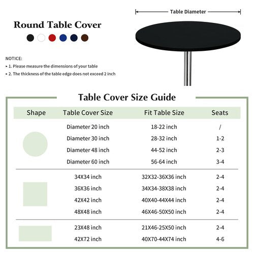 mylacerhome 2 Pack Round Fitted Tablecloth 20 Inch Stretch Spandex Table Cover Black Washable Table Cloth Elastic Table Topper for Indoor and Outdoor