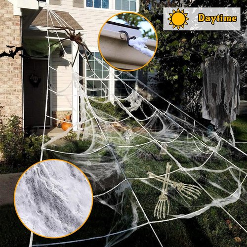 Halloween Decorations Outdoor Spider Web Lights,16.4Ft 220 LED Lighted Spider Web Light up with 8 Modes Waterproof Timer for Yard House Halloween Outdoor Decor Purple Spiderweb