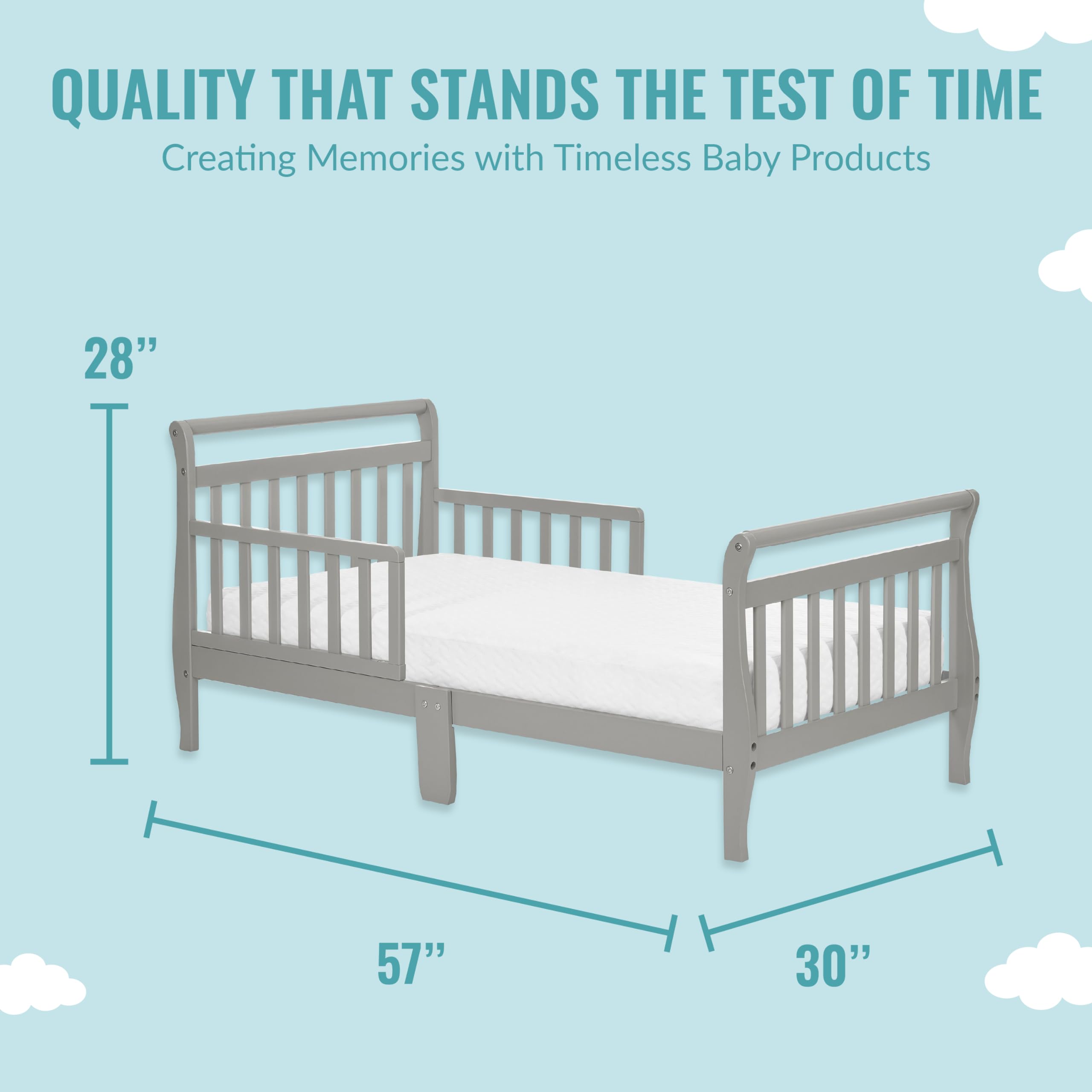 Dream On Me Classic Sleigh Toddler Bed in Cherry – Baby Safety Alliance Certified, Low-to-Floor Design, Non-Toxic Finish, Wooden Safety Rails
