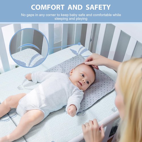 voomf Pack and Play Mattress Trifold, 38"x26"x3'' Memory Foam Dual-Sided Pack N Play Mattresses for Baby Toddler, Soft Baby Crib Mattress for Pack N Play with Machine Washable Cover Balloon Pattern