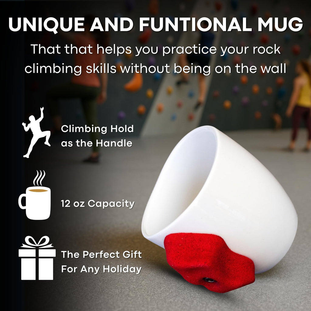 Dubbs Hardware Rock Climbing Mug – Train your grip while having a cup of coffee. Ceramic and with real climbing holds, popular Rock Climbing Gifts - Red