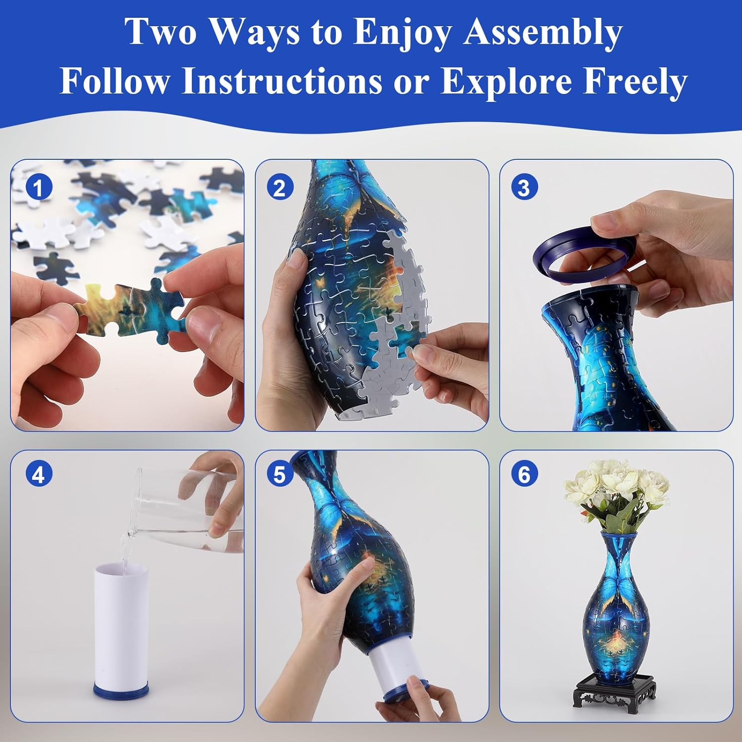 Wowsome 3D Puzzle Vase - Unique Jigsaw Design for Flower Arrangements | Pink Butterfly Decor