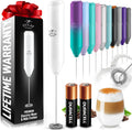 Zulay Kitchen Powerful Milk Frother AA Batteries Included – Ultra Fast Handheld Drink Mixer with Stainless Steel Whisk Stirrer for Coffee, Protein, Matcha & More, Frother Wand Electric Frothmate White