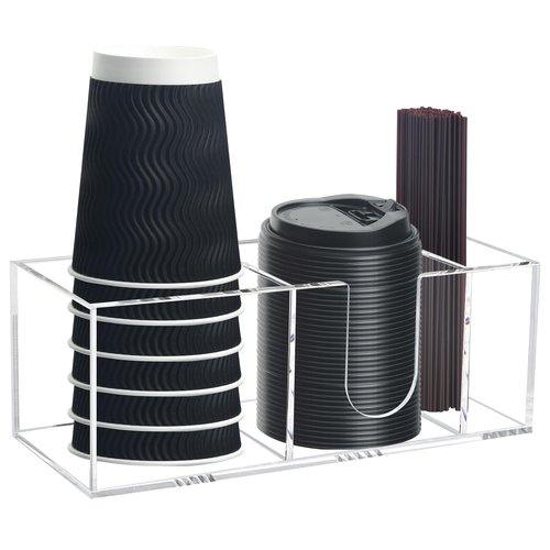 Goindy Coffee Bar Accessories and Organizer, Disposable Cup Holder for Countertop, Acrylic Storage and Organization for Cup Lid Stirrers Pod, Farmhouse Table Decor