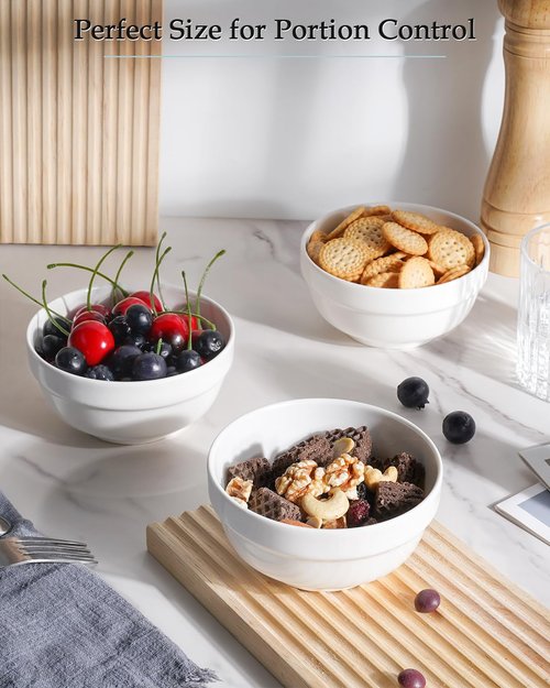 NUTRIUPS 12oz Small Bowls, 4.5in Ice Cream Bowl, Set of 8 White Ceramic Bowl for Dessert Snack Rice Side Dishes