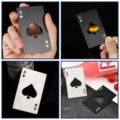 100 Pack Ace of Spades Bottle Opener - Bulk Metal Credit Card Beer Opener, Poker Card Wallet Opener for Party Favor, Wedding Favor, Groomsmen Bridesmaid Gift (Black & Silver)