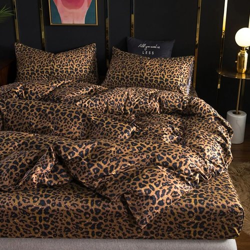 mixinni 100% Soft Microfiber Leopard Pattern Fitted Sheet Bed Sheet 15" Deep Pocket Queen Size-1 Fitted Sheet